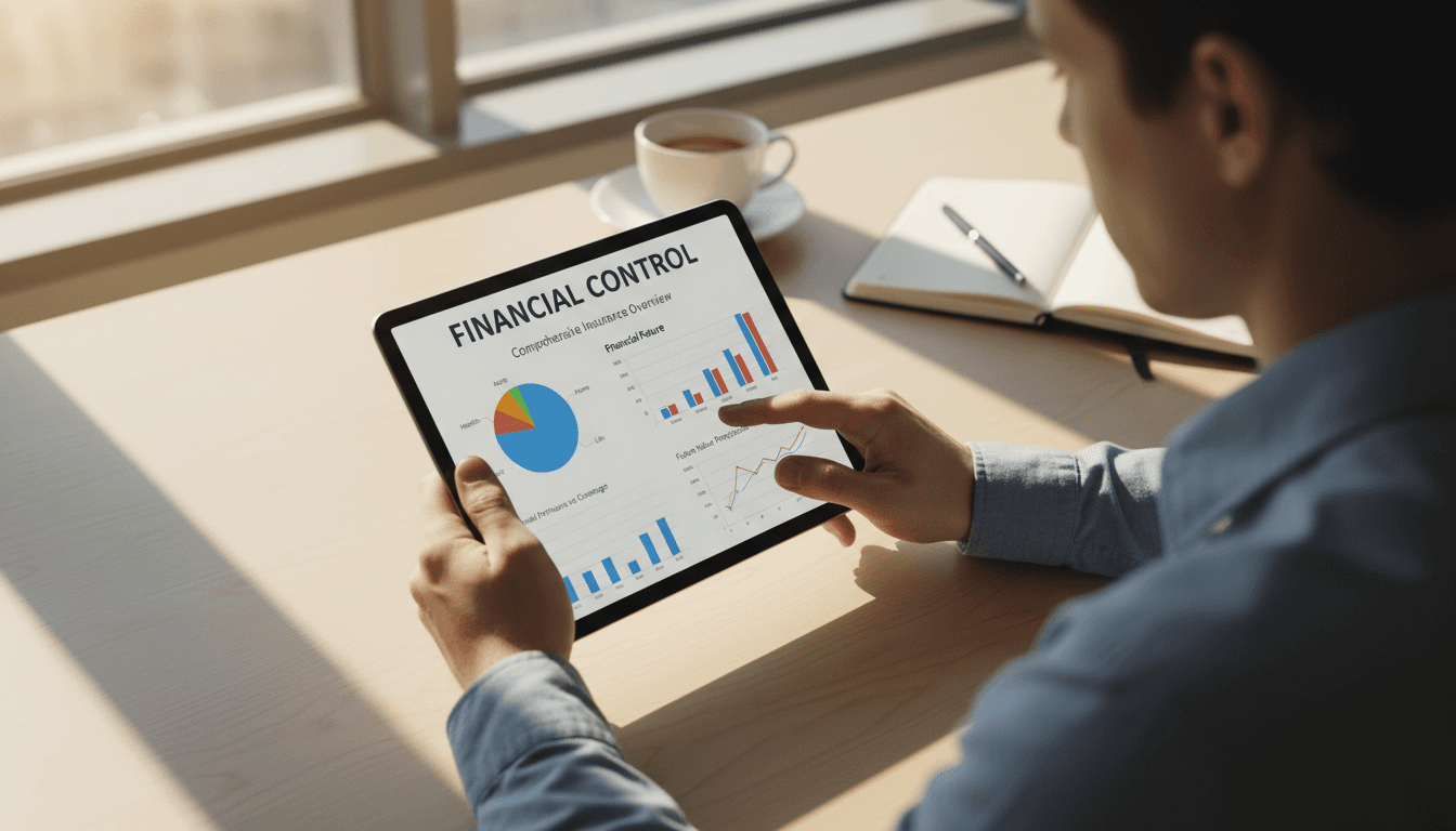 Business owner reviewing supplemental insurance options on tablet