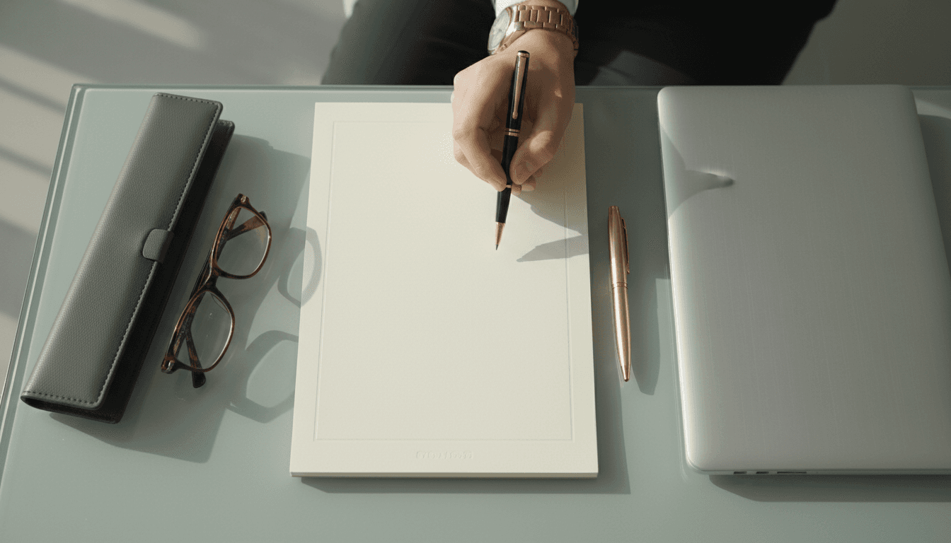 Financial planning workspace from above view